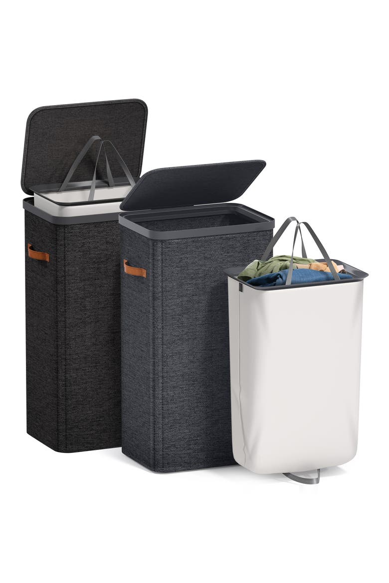 Set of 2 Laundry Hampers, Alternate, color, BLACK