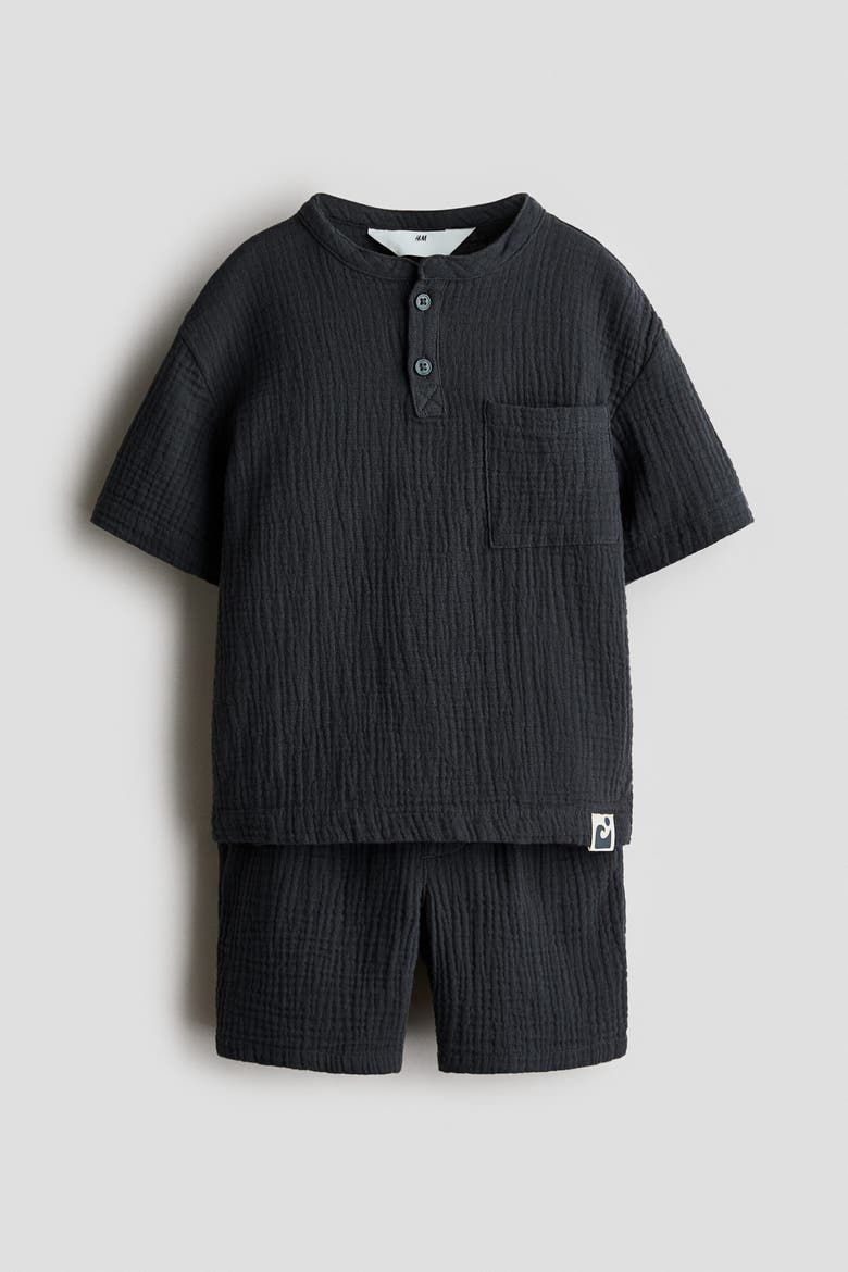 2-piece Cotton Muslin Henley Set, Alternate, color, Dark gray