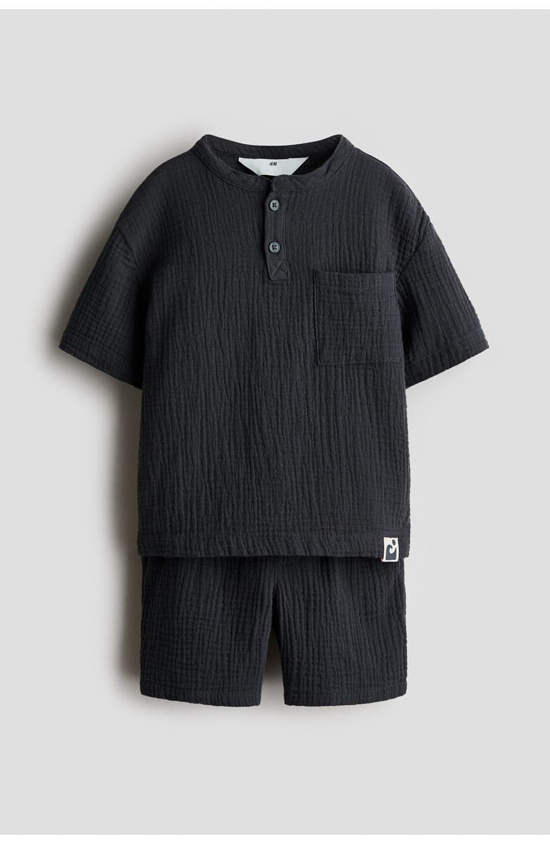H&M 2-piece Cotton Muslin Henley Set, Alternate, color, Dark Gray