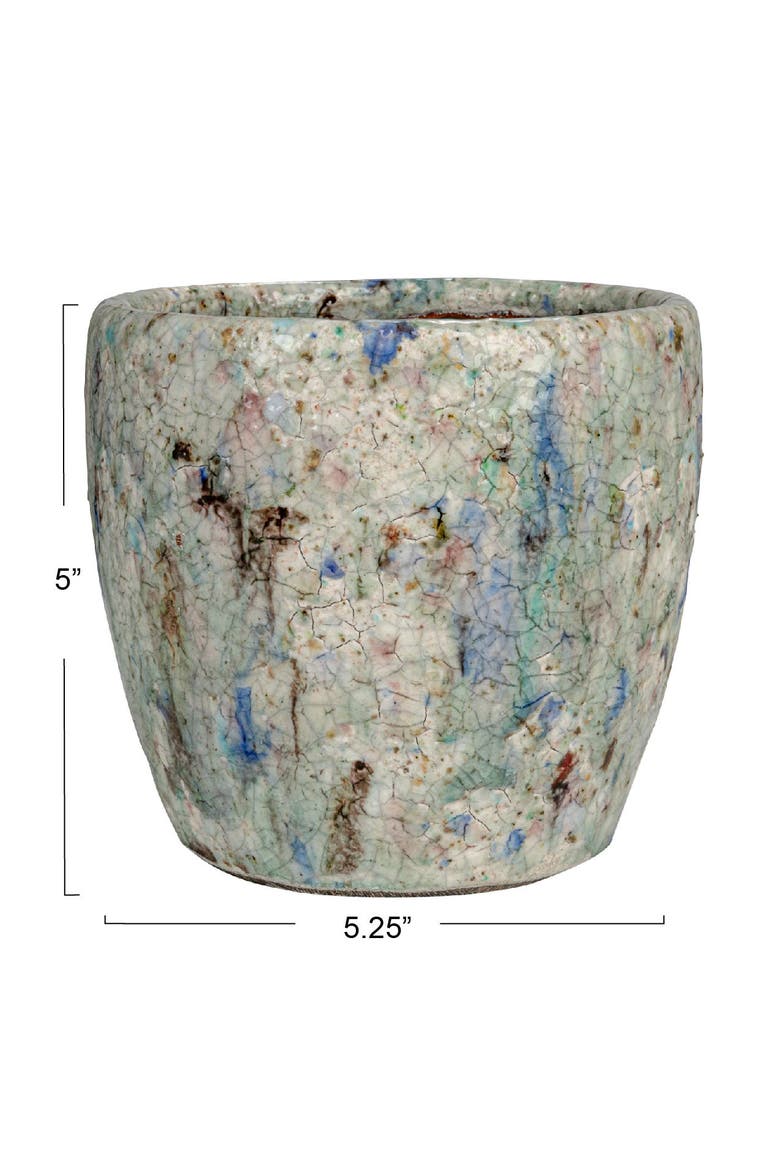 Terra-cotta Planter with Crackle Glaze, Blue, Alternate, color, Blue