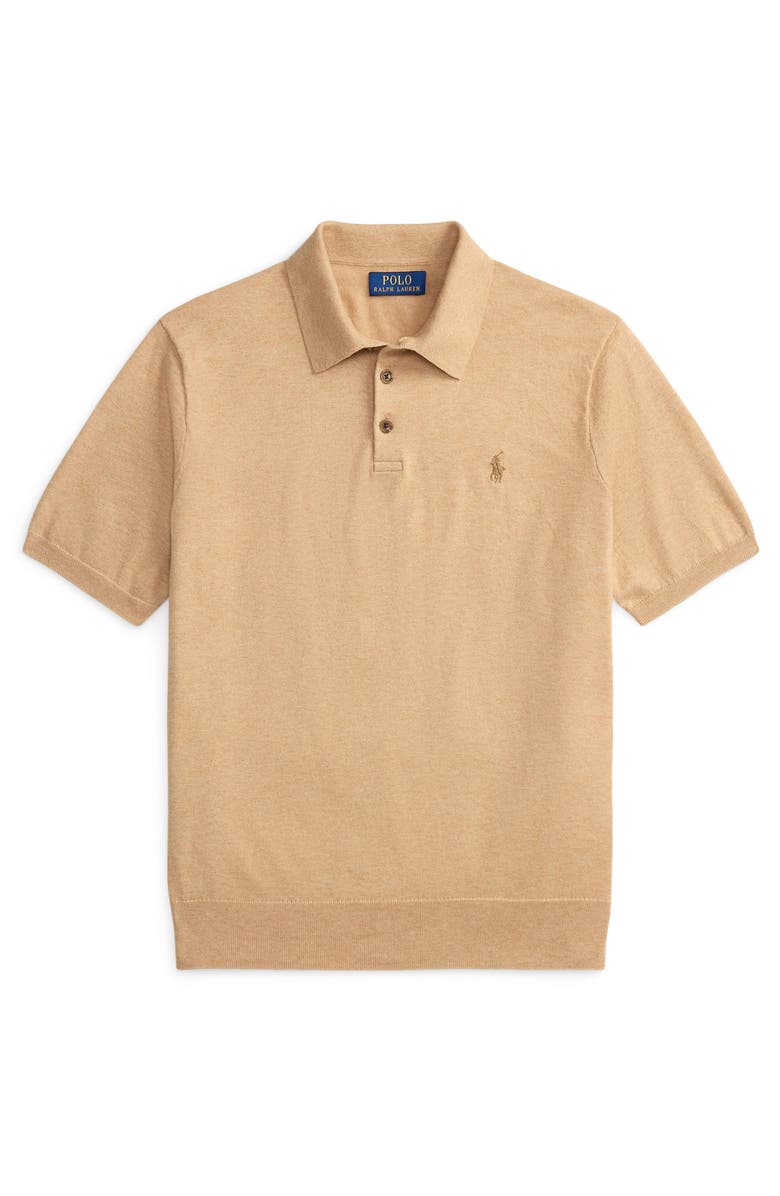 Polo Ralph Lauren Short Sleeve Cotton Polo Sweater, Alternate, color, Camel Melange