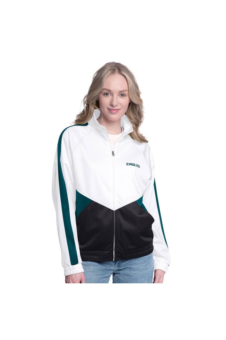 Women's G-III 4Her by Carl Banks White/Midnight Green Philadelphia Eagles Rally Rhinestone Full-Zip Track Jacket, Alternate, color, White