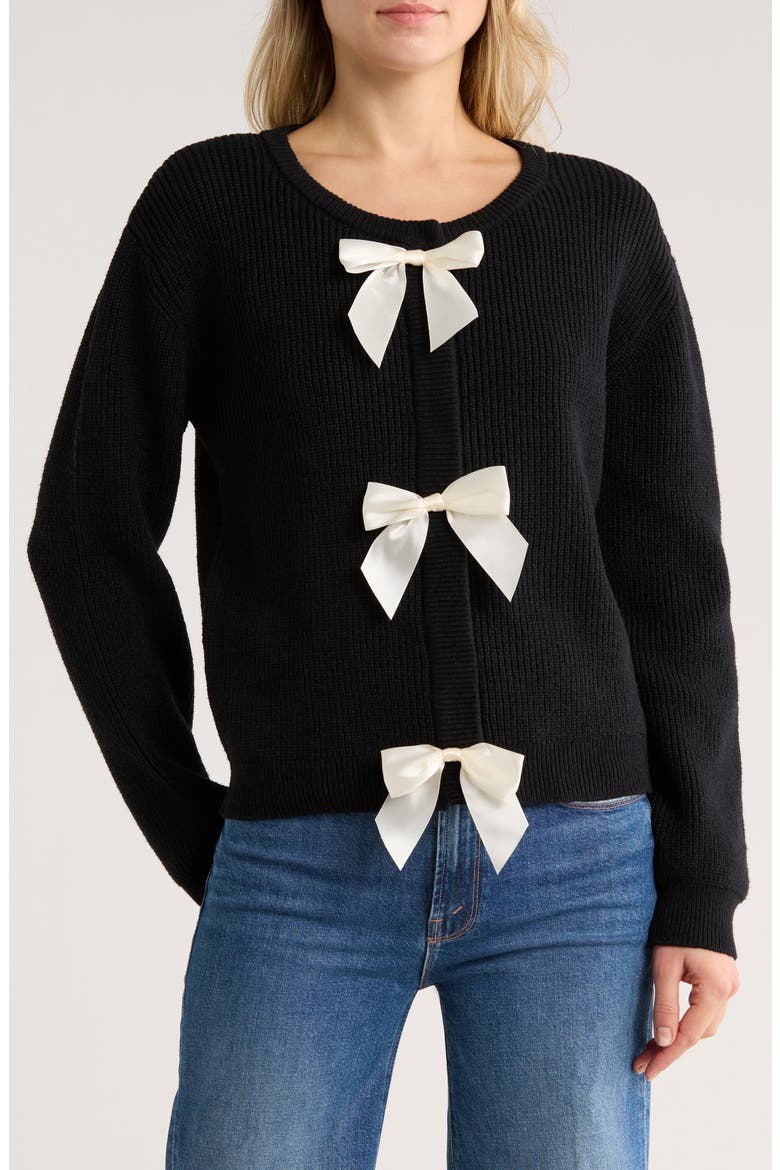 Multi Bow Cardigan, Alternate, color, BLACK/ CREME