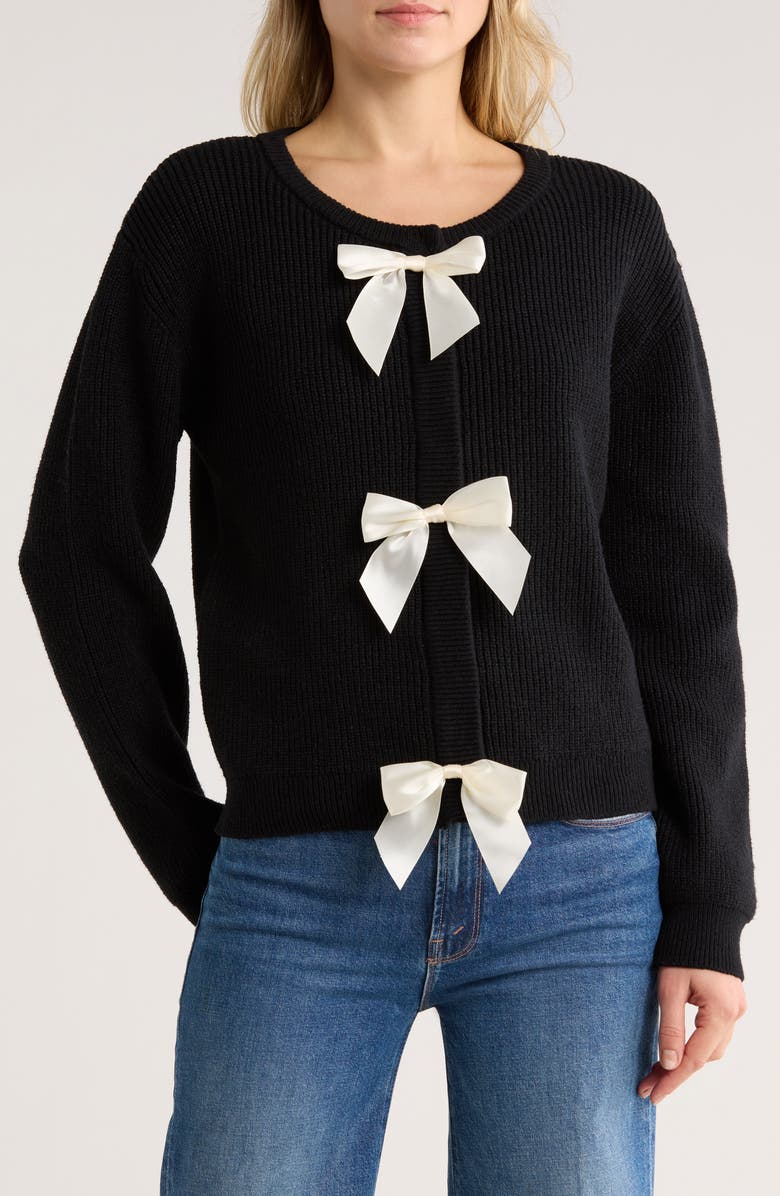 Vigoss Multi Bow Cardigan, Alternate, color, Black/ Creme