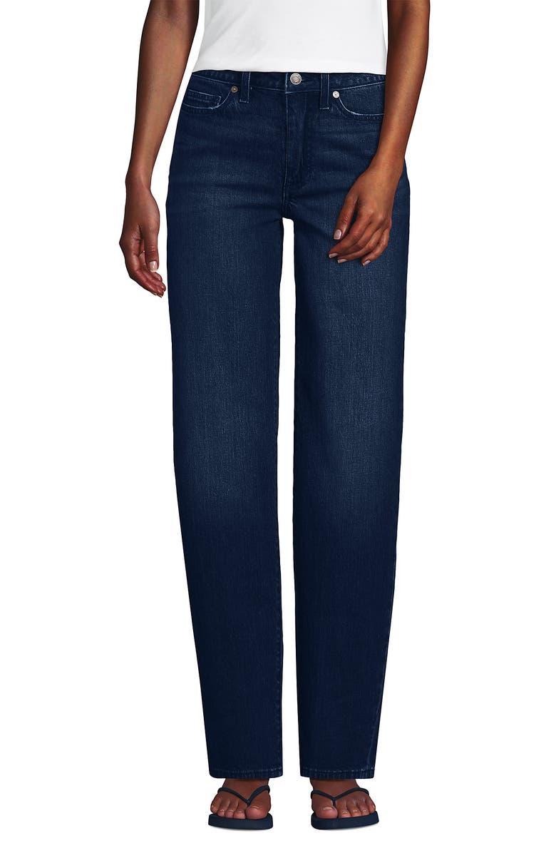 Lands' End Petite Soft Denim Mid Rise Relaxed Straight Leg Jeans, Alternate, color, Dark Indigo Blue Wash
