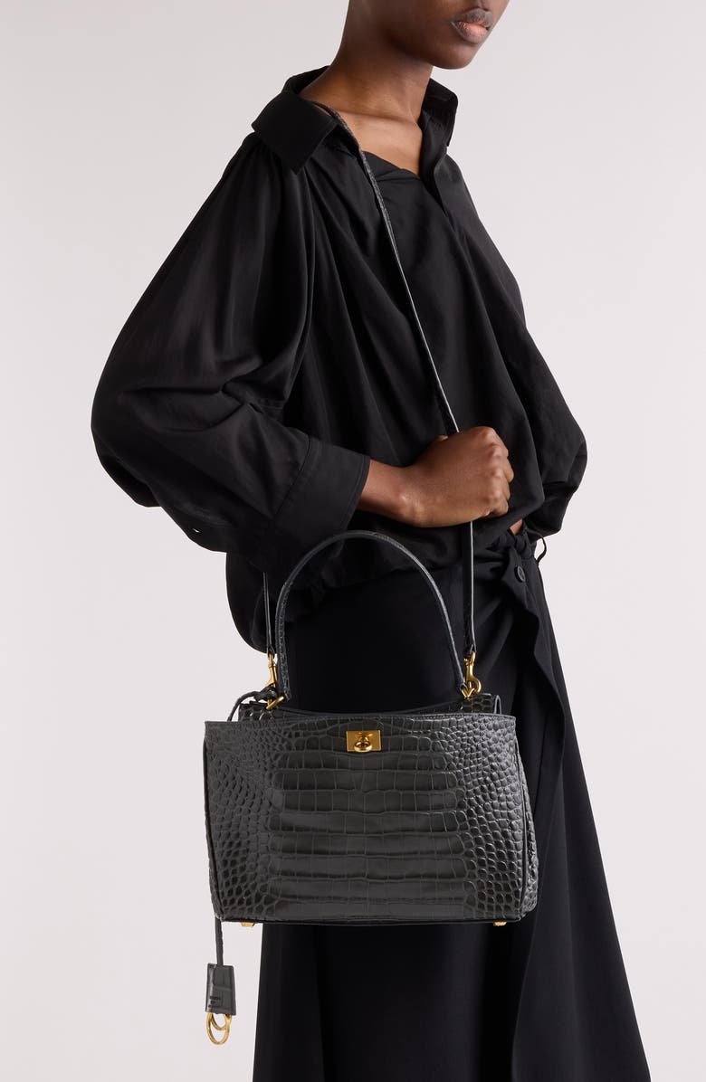 Balenciaga Small Rodeo Croc Embossed Leather Top Handle Bag, Alternate, color, Volcanic Rock