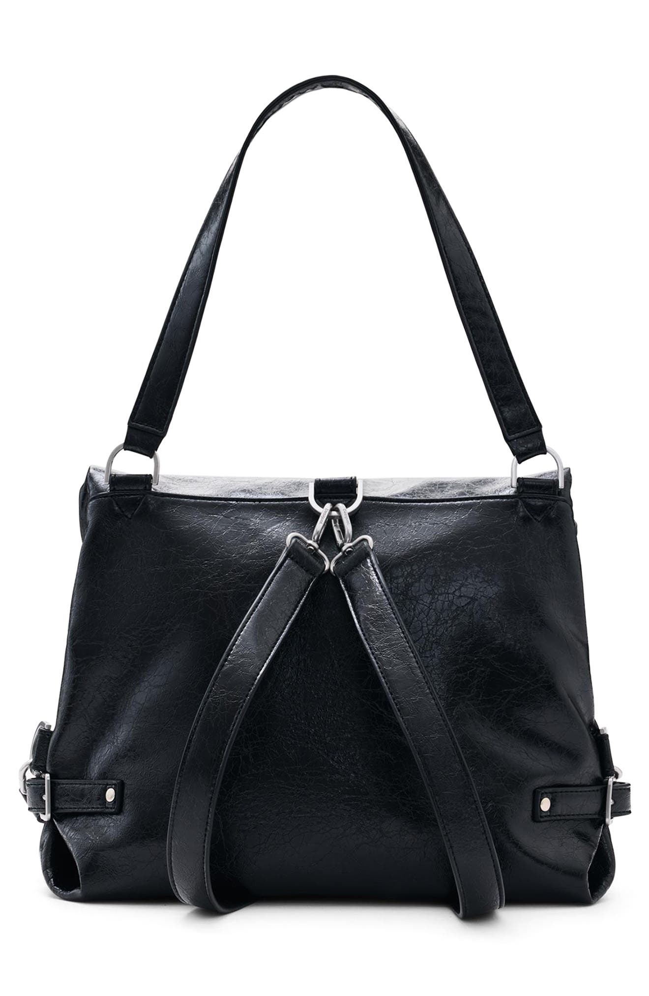 Medium Faux Leather Backpack, Alternate, color, BLACK
