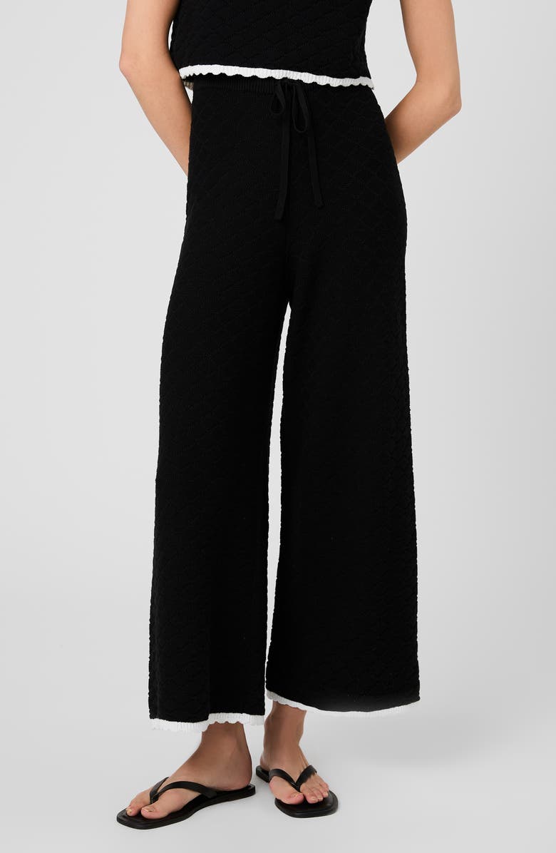 French Connection Teddy Diamond Knit Wide Leg Crop Pants, Main, color, Black-Summer White