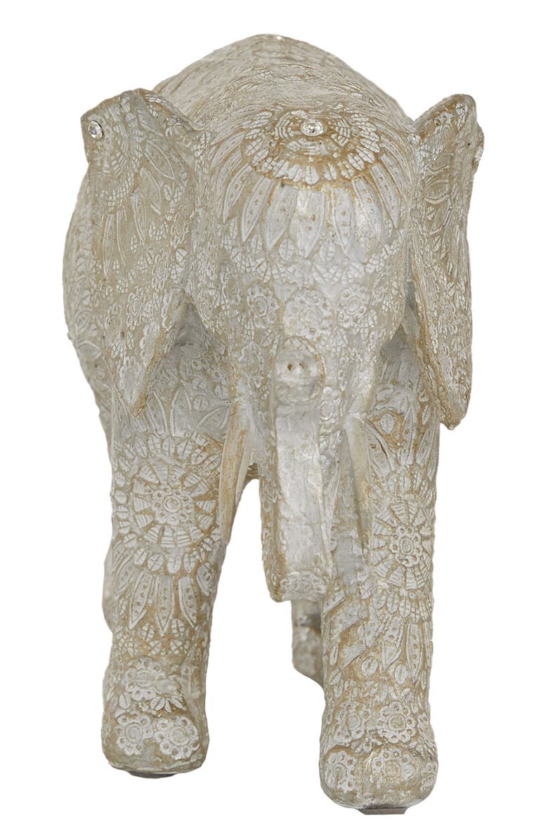 GINGER BIRCH STUDIO White Polystone Eclectic Elephant Sculpture, Alternate, color, White