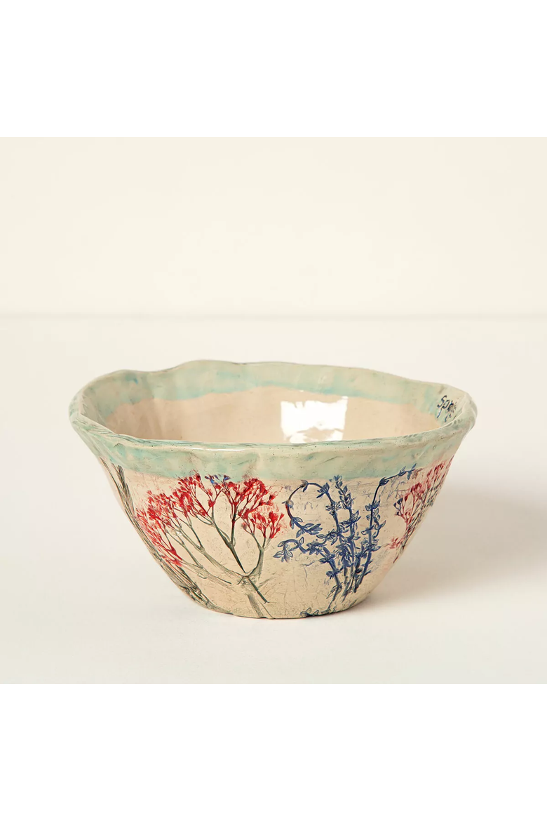 Sprigs of Kindness Bowl by Nina J Design Studios, Alternate, color, Beige / Red / Blue / Green