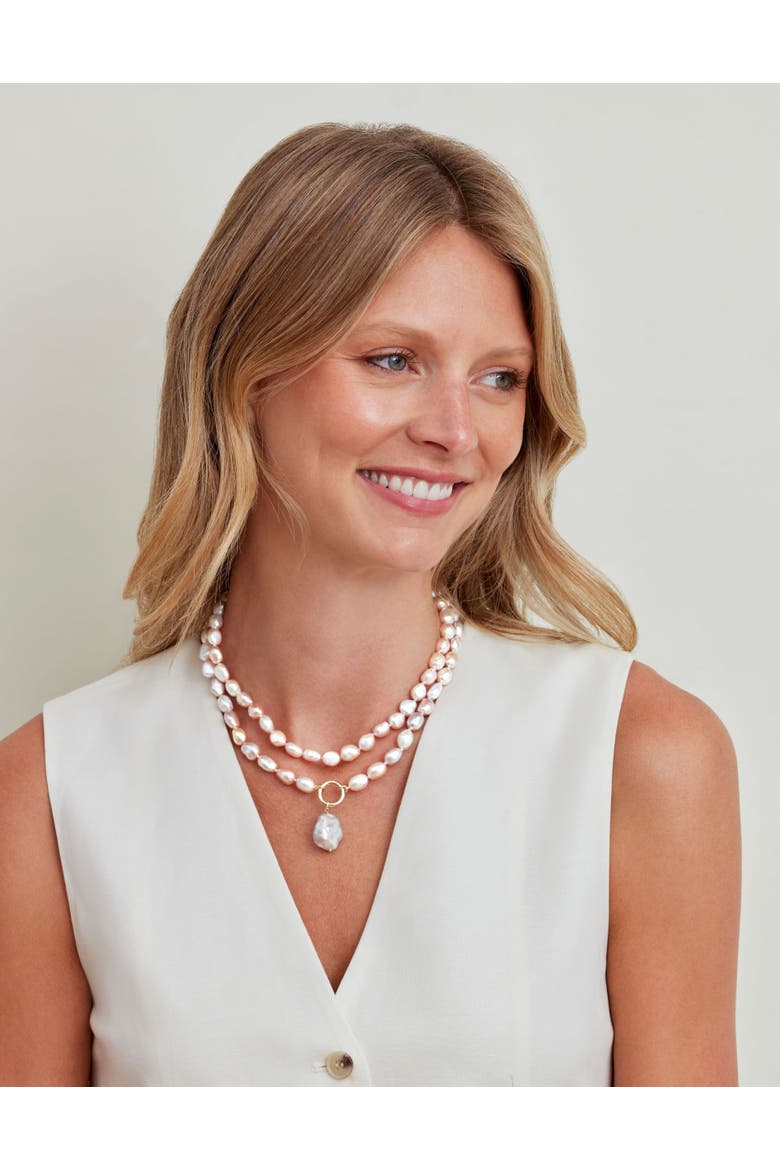 9.5-10.5mm Oval Pink Freshwater Pearl Double Strand Necklace, Alternate, color, Pink Pearl