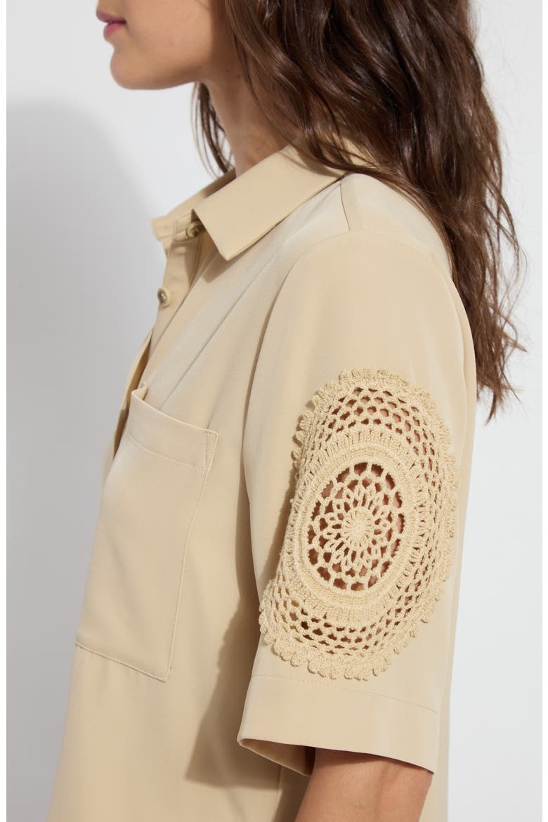 Tyla Crochet Detail Shirt Jacket, Alternate, color, RAFFIA