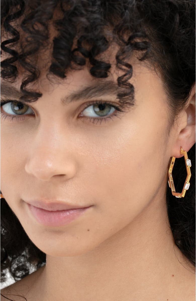 Ora Ana The Claire Hoop Earrings, Alternate, color, Gold/White  Cz