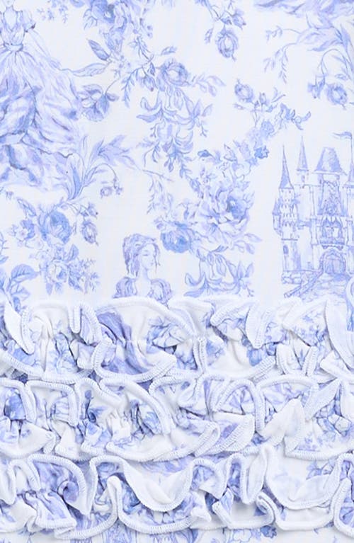 Posh Peanut Floral Toiole Print Ruffle Zip Footie In Blue