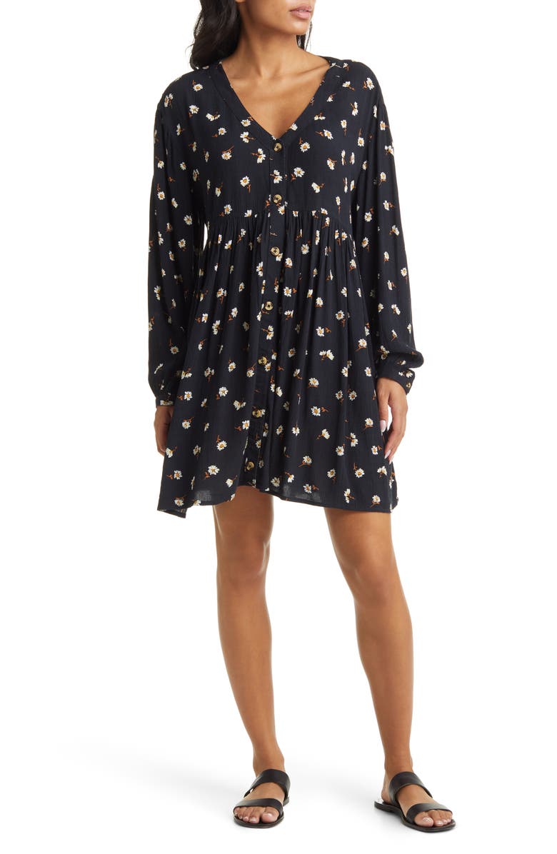 Billabong Wishin' Well Floral Print Long Sleeve Babydoll Dress, Main, color,