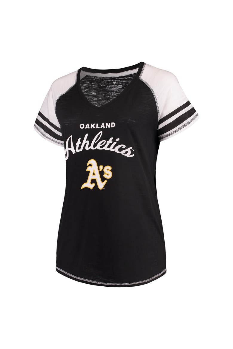 Women's Soft as a Grape Heather Gray Oakland Athletics Plus Sizes Three Out Color Blocked Raglan Sleeve T-Shirt, Main, color, Black