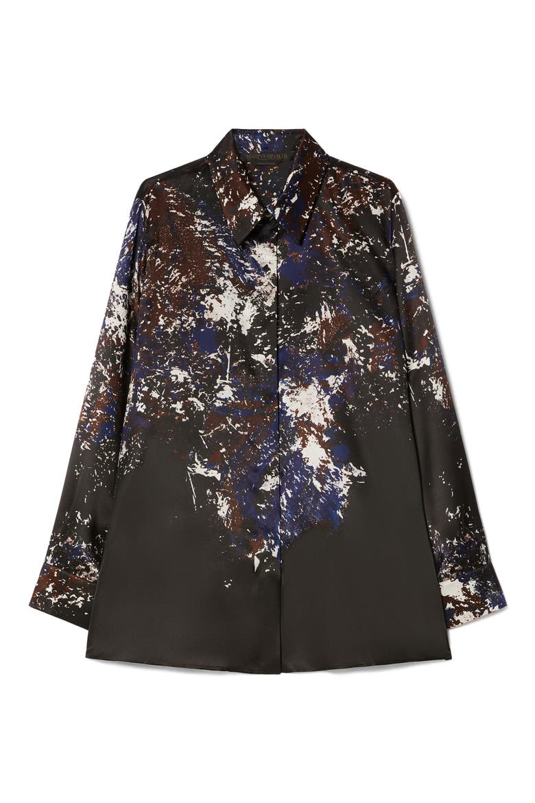 Print Silk Shirt, Alternate, color, BLACK