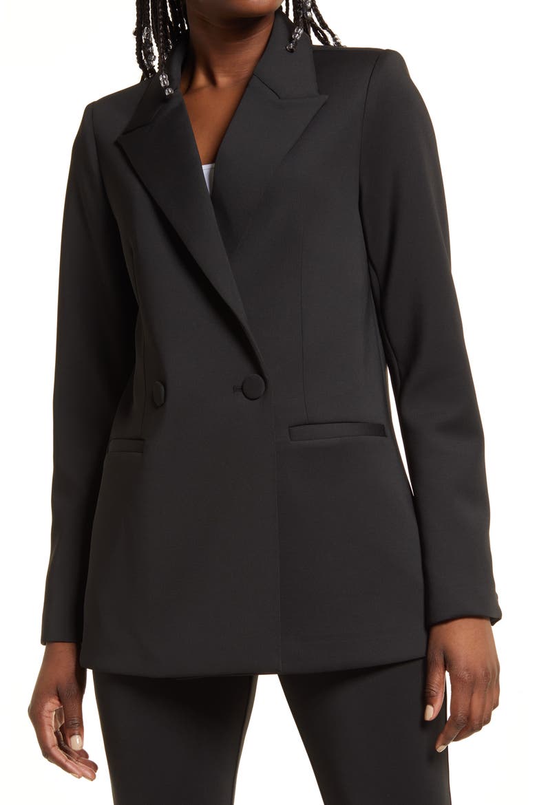 Shiny Scuba Knit Blazer, Alternate, color, BLACK001