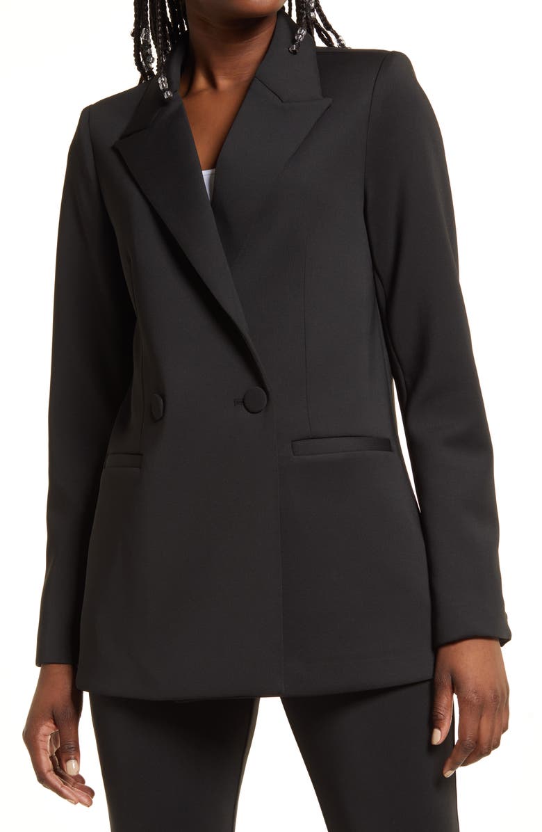 Good American Shiny Scuba Knit Blazer, Alternate, color, Black001