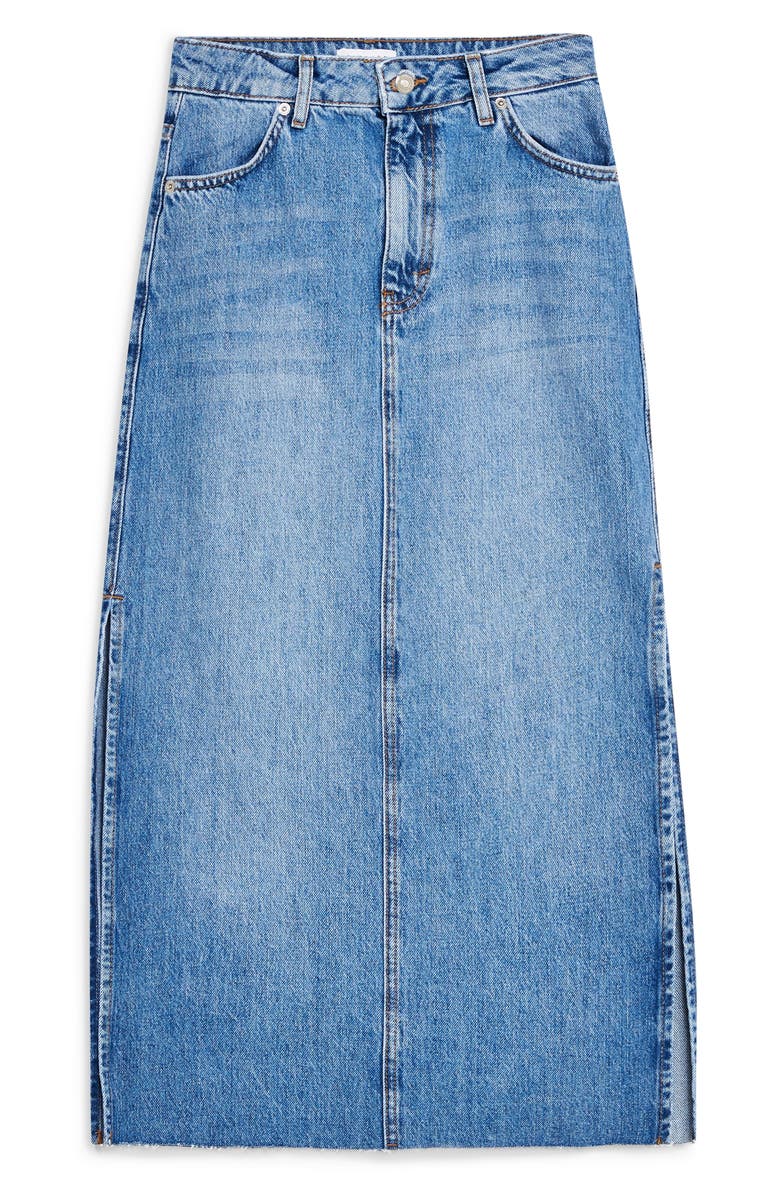 Topshop Split Denim Midi Skirt, Alternate, color,
