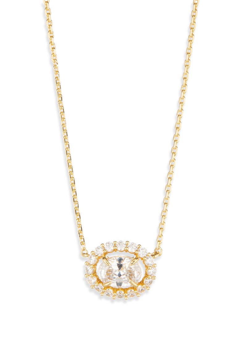 cubic zirconia mini pendant necklace, Alternate, color, CLEAR/ GOLD