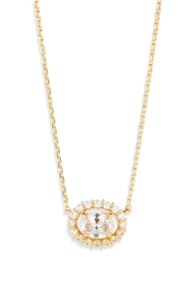 Kate Spade New York cubic zirconia mini pendant necklace, Alternate, color, Clear/ Gold