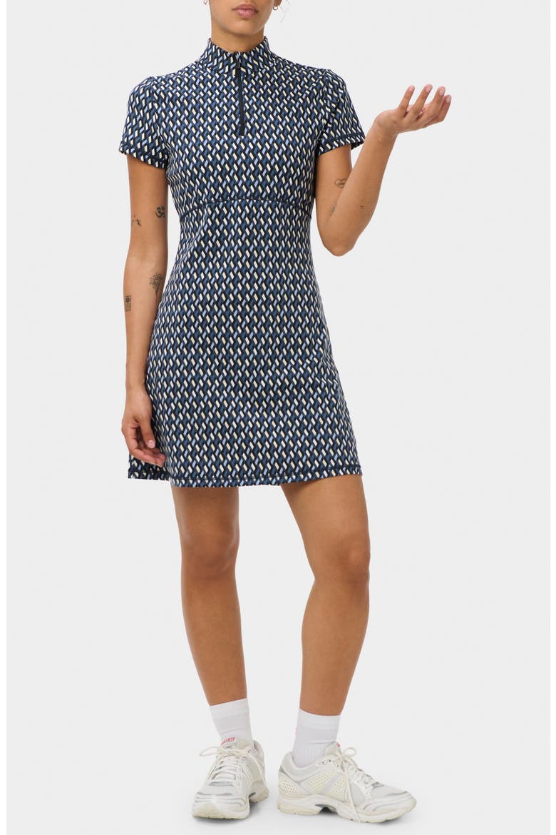 Power Tennis Quarter Zip Minidress, Main, color, BLUE LINKED GEO PRINT