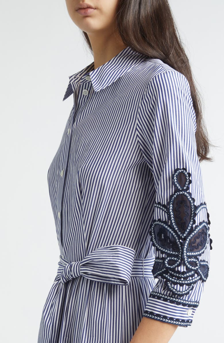 Carolina Herrera Embroidered Stripe Cotton Shirtdress, Alternate, color, White/ Blue