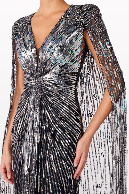 Jenny Packham Gold Rush Cape-effect Embellished Tulle Gown In Black