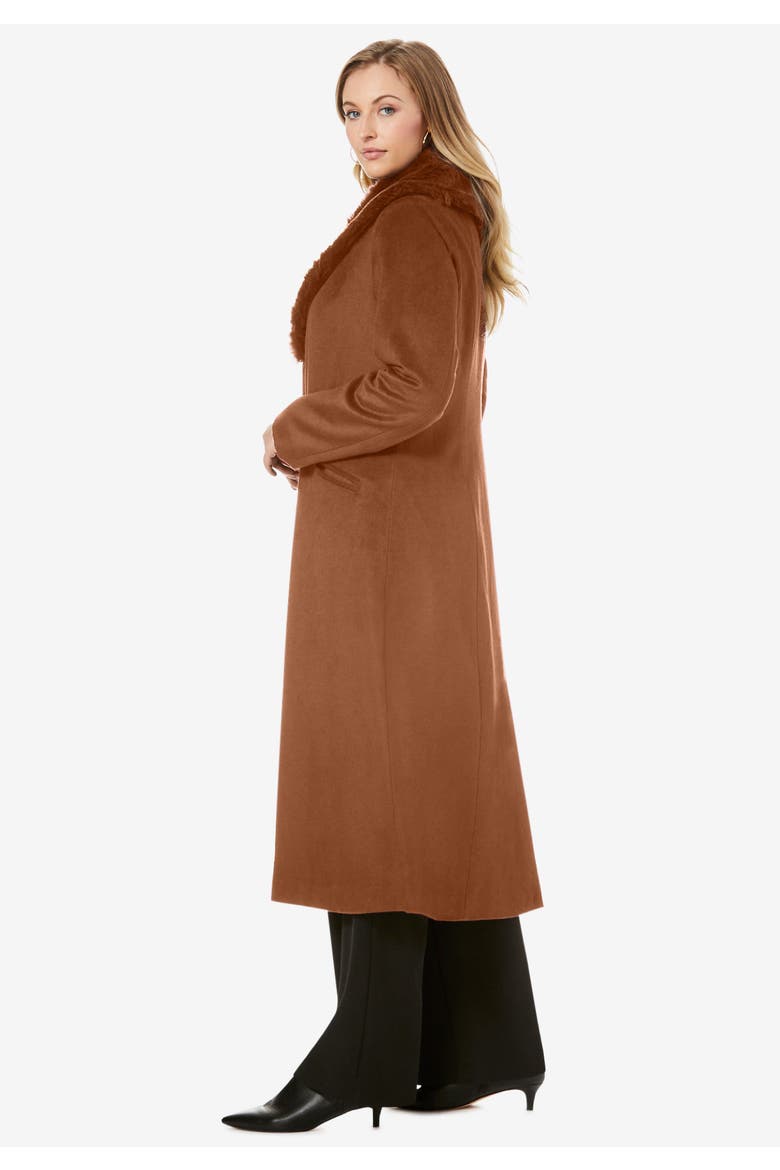 Long Wool Blend Coat With Faux Fur Collar, Alternate, color, IVORY