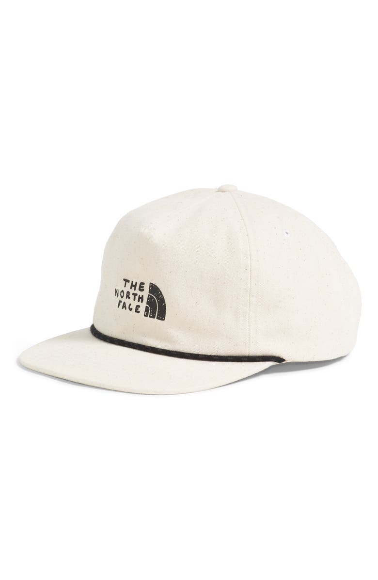 The North Face The Norm 5-Panel Baseball Cap, Main, color, White Dune/ Sharpie Graphic