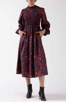 Celina Moon Aurnia Smocked Long Sleeve Midi Dress