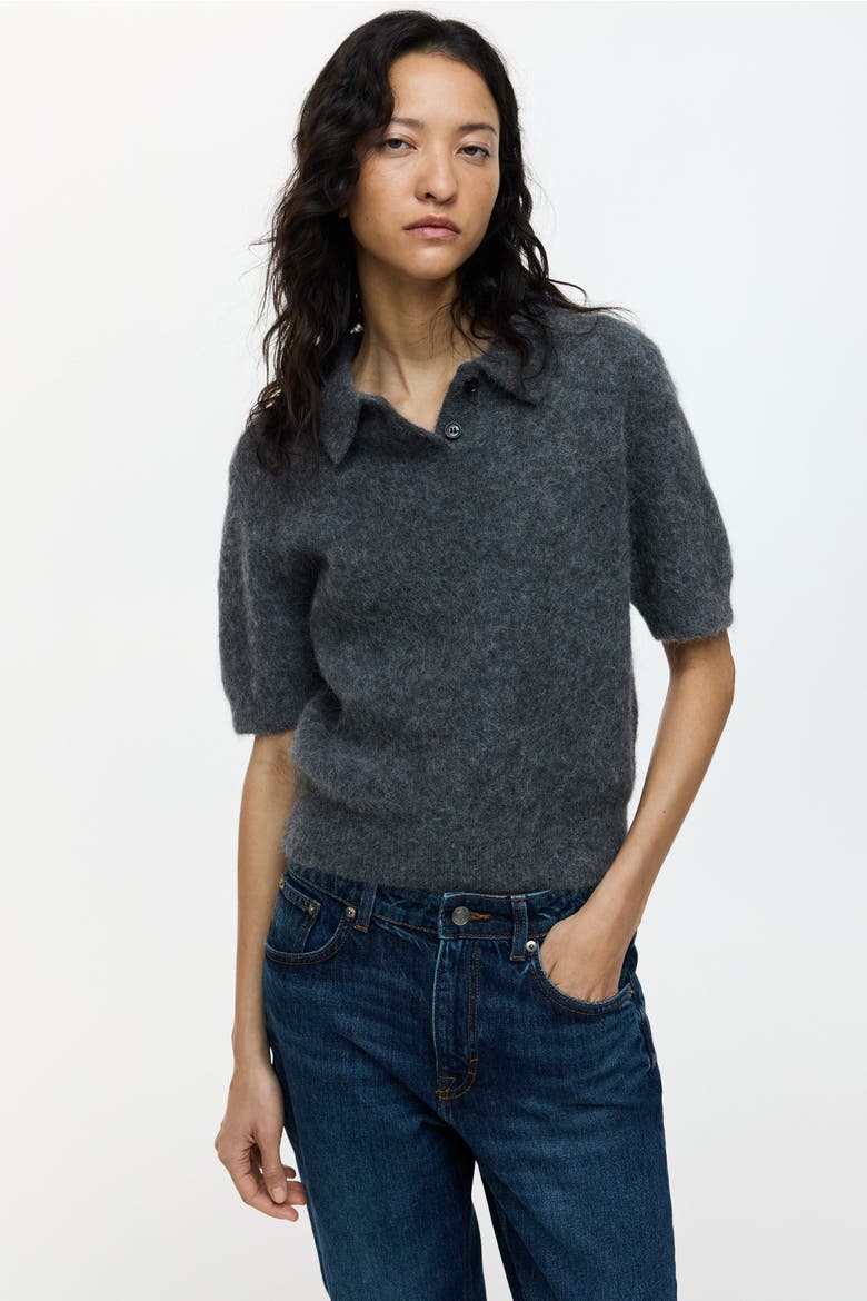 Alpaca-blend Polo Shirt, Alternate, color, Dark gray melange