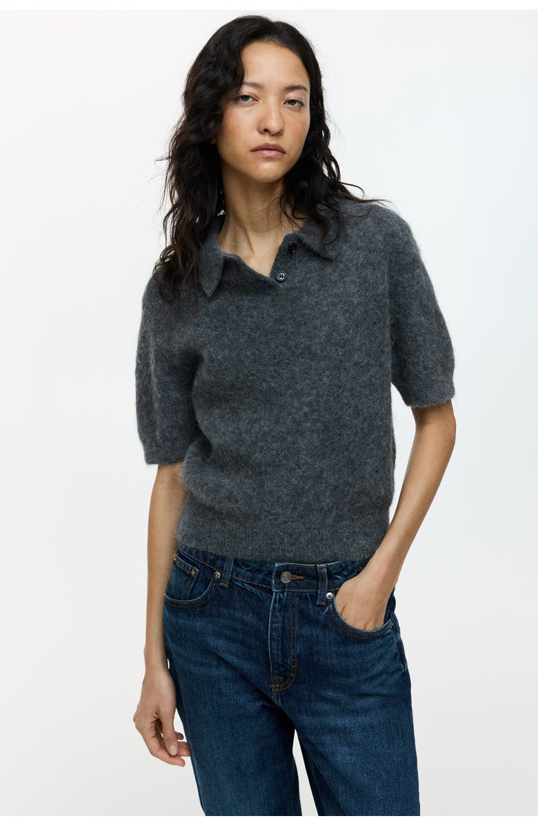 H&M Alpaca-blend Polo Shirt, Alternate, color, Dark Gray Melange