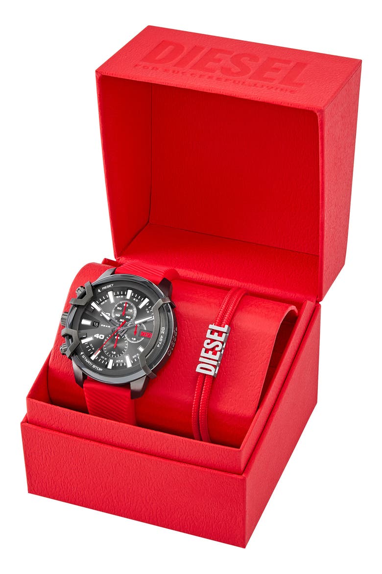 Griffed Chronograph Silicone Strap Watch, 48mm, Alternate, color, GUNMETAL