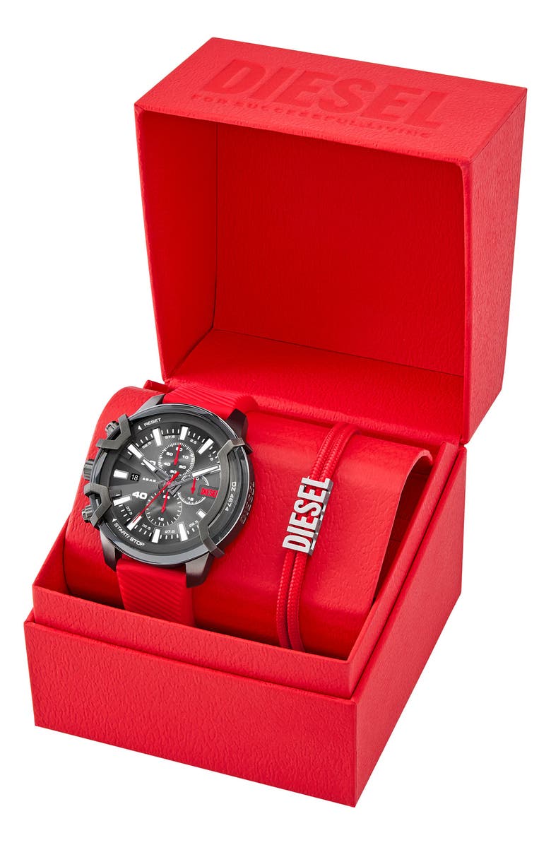 DIESEL<sup>®</sup> Griffed Chronograph Silicone Strap Watch, 48mm, Alternate, color, 