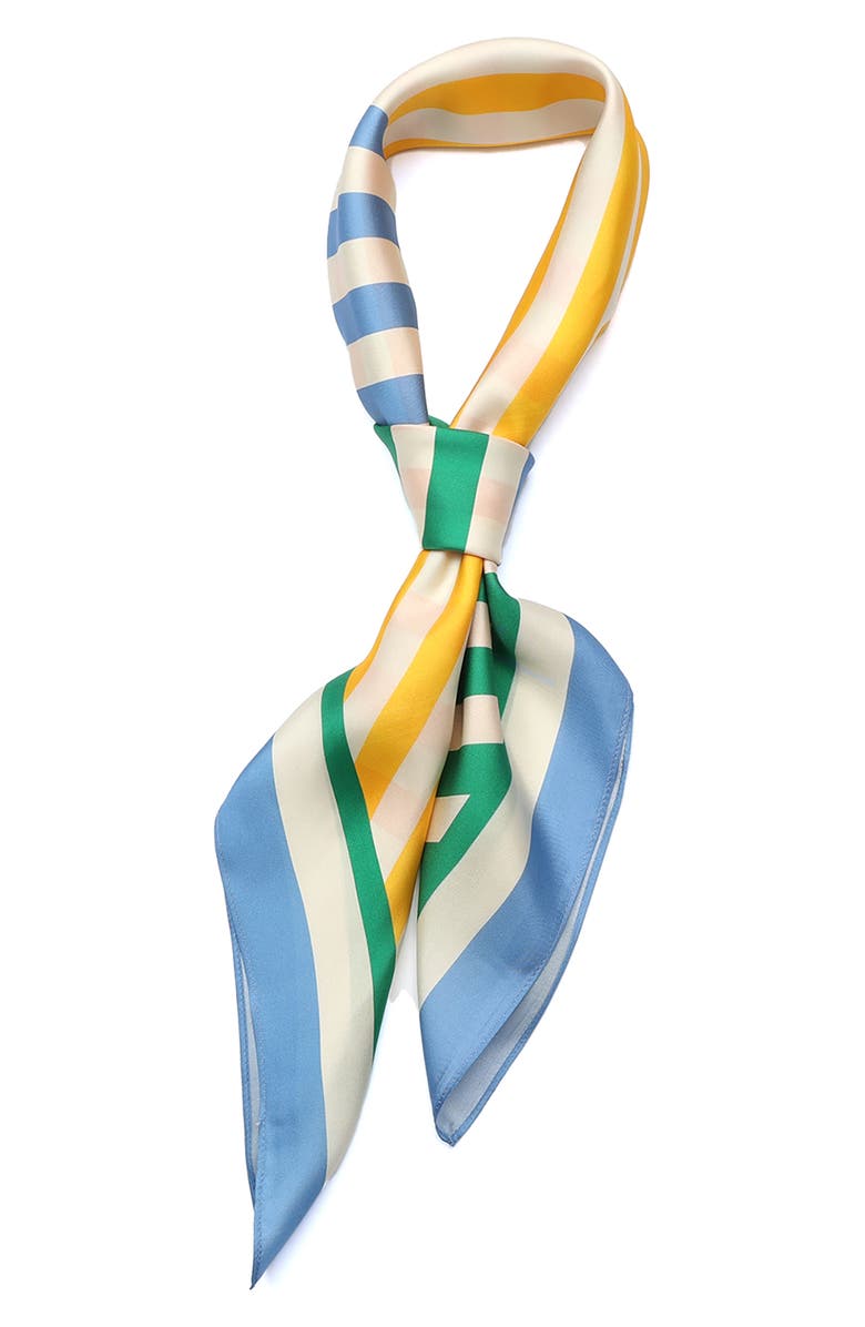 Kurt Geiger London Herringbone Mixed Strip Square Silk Scarf, Alternate, color, 