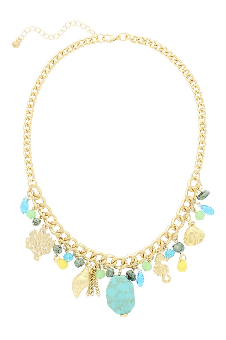 Elora Charm Necklace, Main, color, MATTE GOLD / TURQUOISE