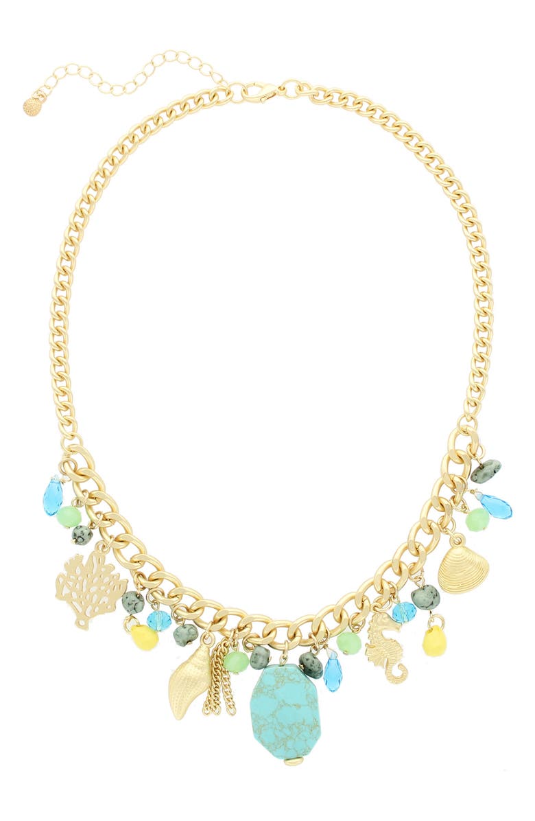 OLIVIA WELLES Elora Charm Necklace, Main, color, Matte Gold / Turquoise