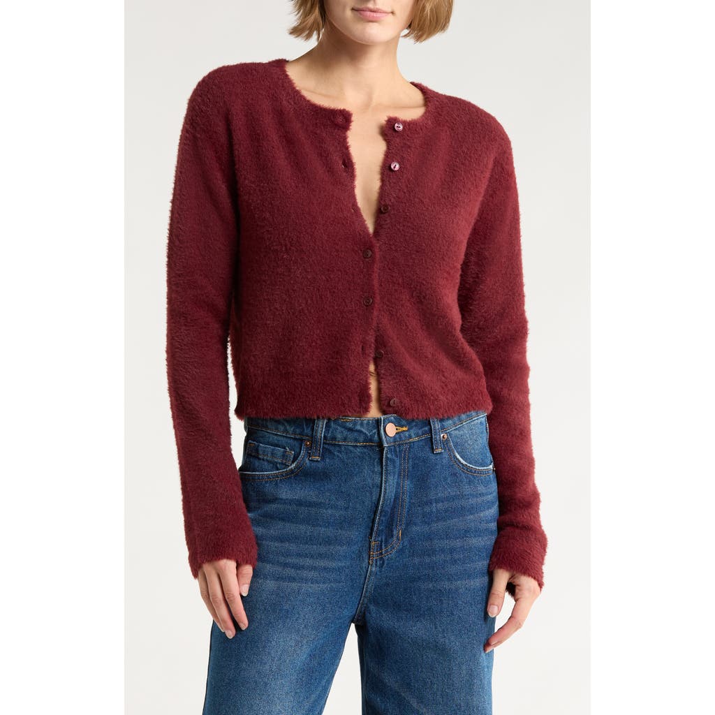 Abound Eyelash Knit Cardigan In Burgundy