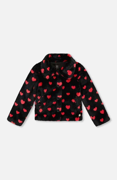 Girl Faux Fur Short Coat with Hearts (Toddler & Little Kid)