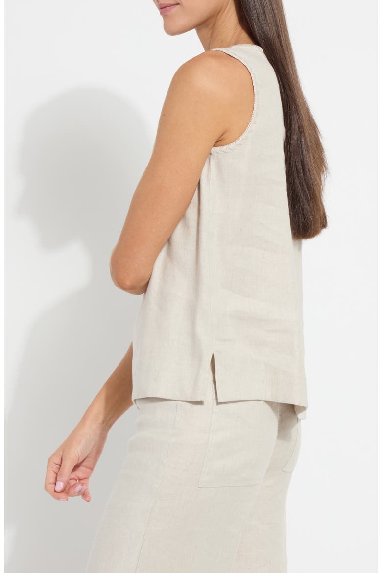 Gabriela Embroidered Detail Linen Blend Tank, Alternate, color, FLAX LINEN