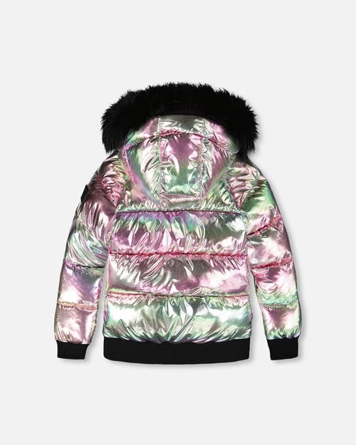 Deux Par Deux Multicolor Metallic Quilted Bomber-style Winter Coat In Silver