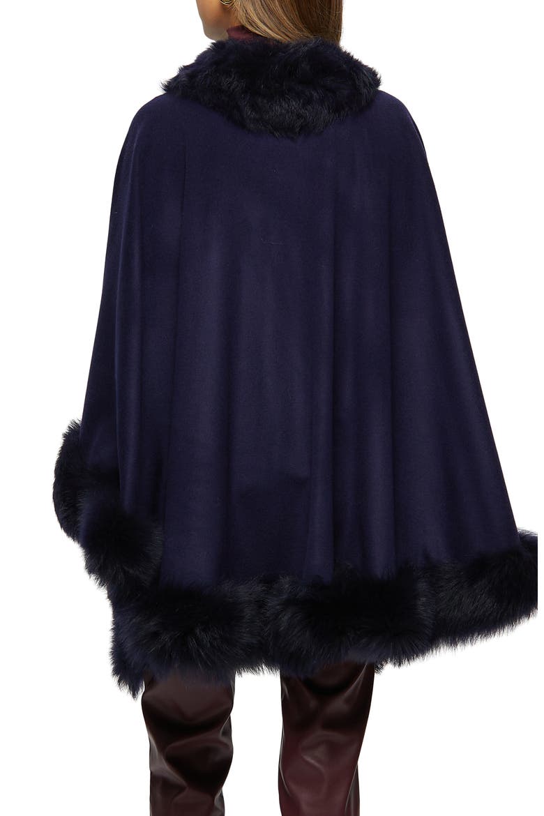 Cashmere Cape with Genuine Shearling Trim, Alternate, color, NAVY