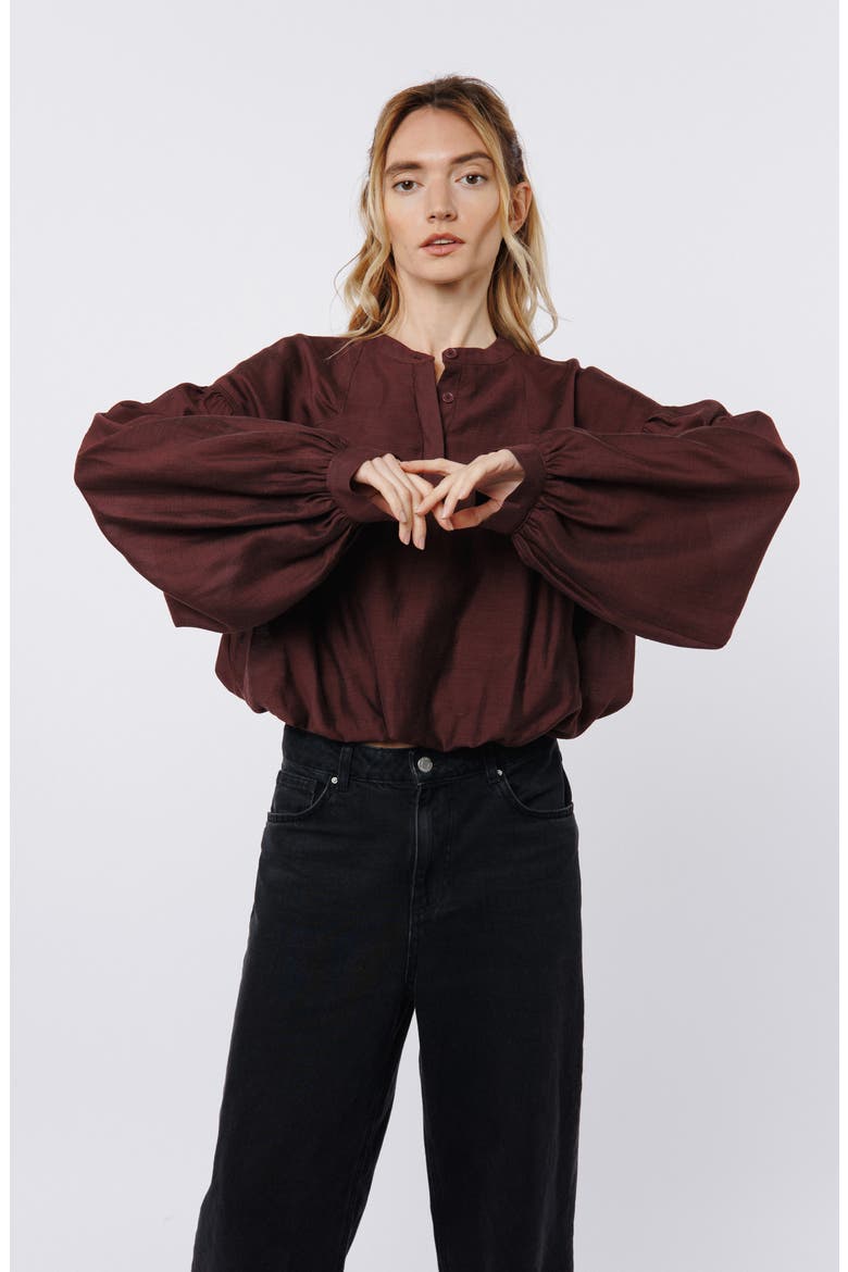 Doe Bubble Hem Top, Alternate, color, MAROON