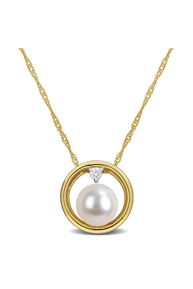Cultured Pearl & Lab-Grown Diamond Necklace 10k, Main, color, Pearl
