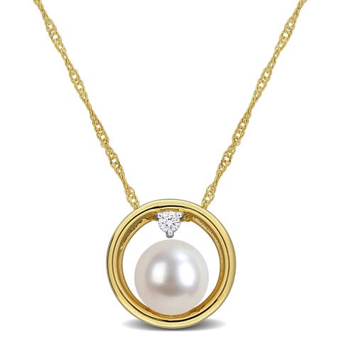 Cultured Pearl & Lab-Grown Diamond Necklace 10k