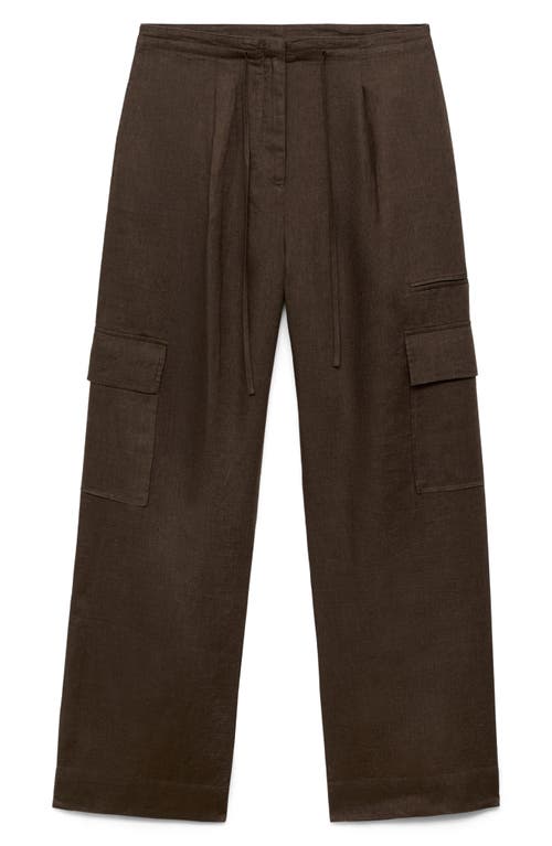 Mango Linen Cargo Pants In Brown