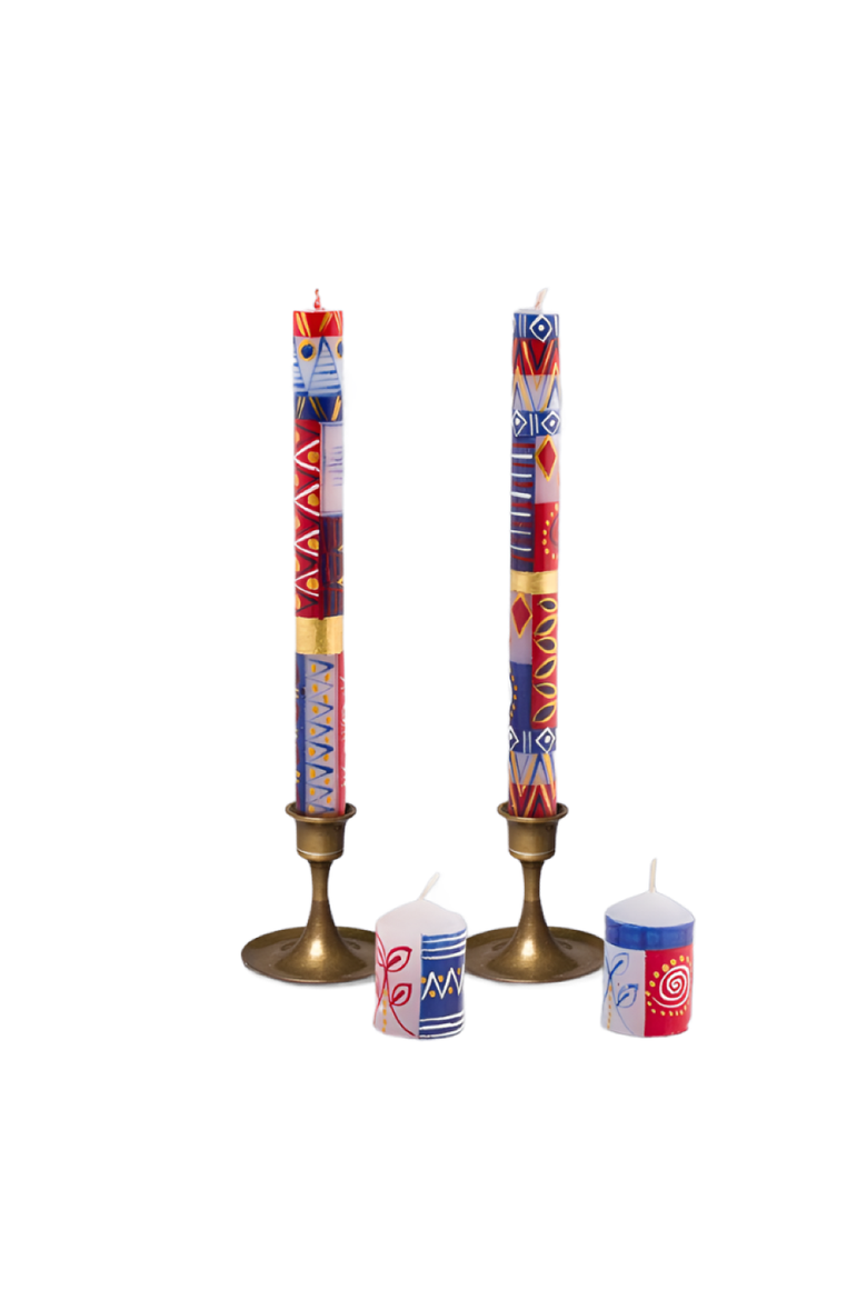 Red, White & Blue Painted Voltive Candles - Set of 6, Main, color, Red, White - 2"