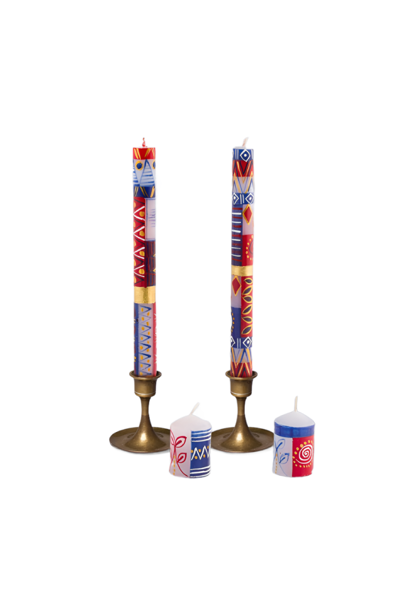 Thumbprint Artifacts Red, White & Blue Painted Voltive Candles - Set of 6, Main, color, Red, White - 2"